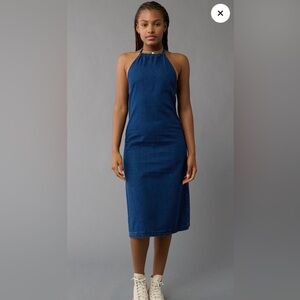EUC American Eagle Halter Denim Maxi Dress
